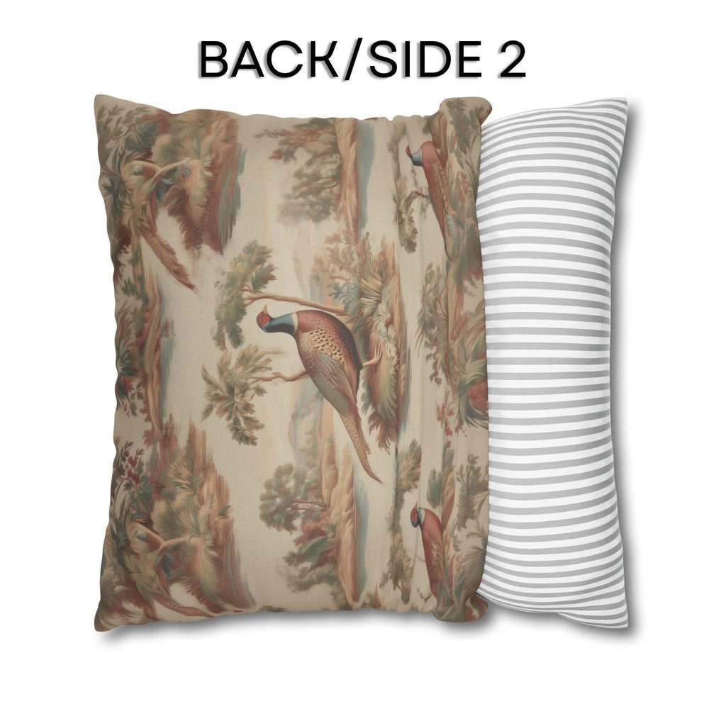 French Toile Pheasant Pillow Cover: Vintage Style Country Bird Scene