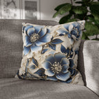 Elegant Chinoiserie Floral Pillow Cover: Blue & Off-White Eastern Motif Cushion for Home Decor
