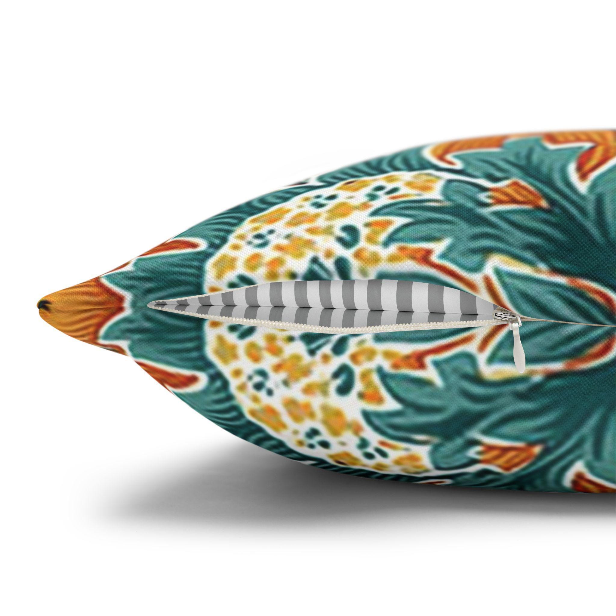 William Morris Style Throw Pillow Cover: Moody Teal Coral Botanical