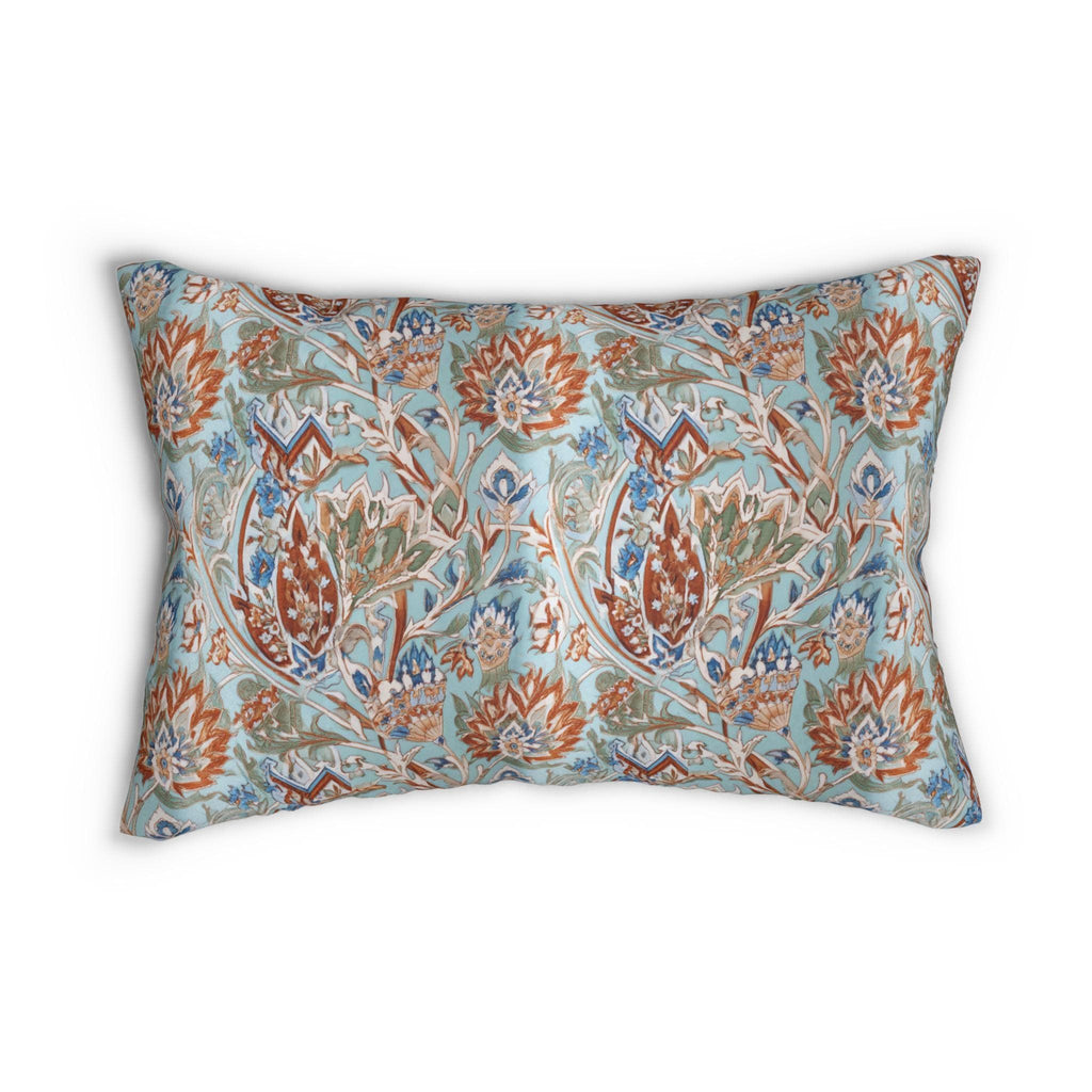 Ottoman Garden Lumbar Pillow: Iznik-Style Tulips, Aqua Ground, Global Sophistication