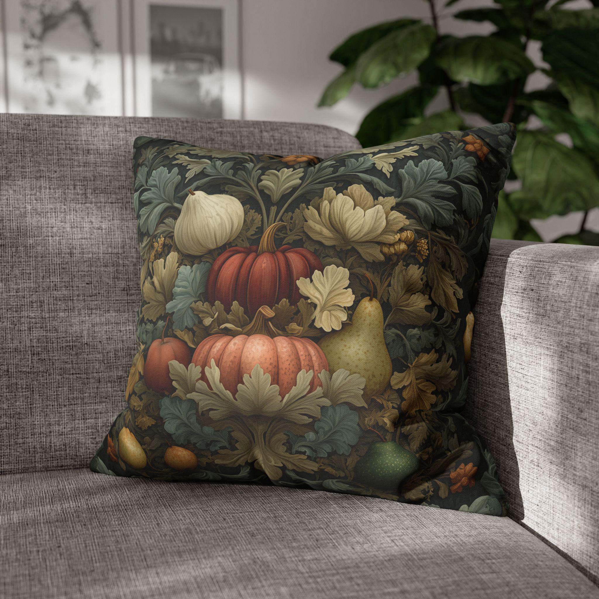 William Morris Botanical Pillow Cover: Vintage Ivory Pumpkin Harvest for Autumn Home Decor