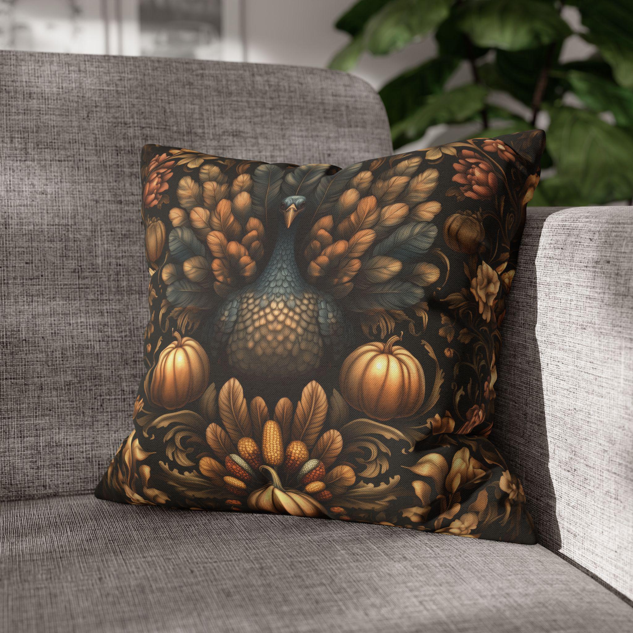 Fall Harvest Turkey Pillow Cover:  William Morris Inspired Botanical Autumn Accent