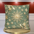 Snowflake Minty Green Square Pillowcase, Elegant Gold and Green Throw Pillow Cover