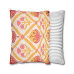 Reversible Floral Pillowcase: Pink & Coral Blossoms with Diamond Lattice - Decorative Home Accent Gift