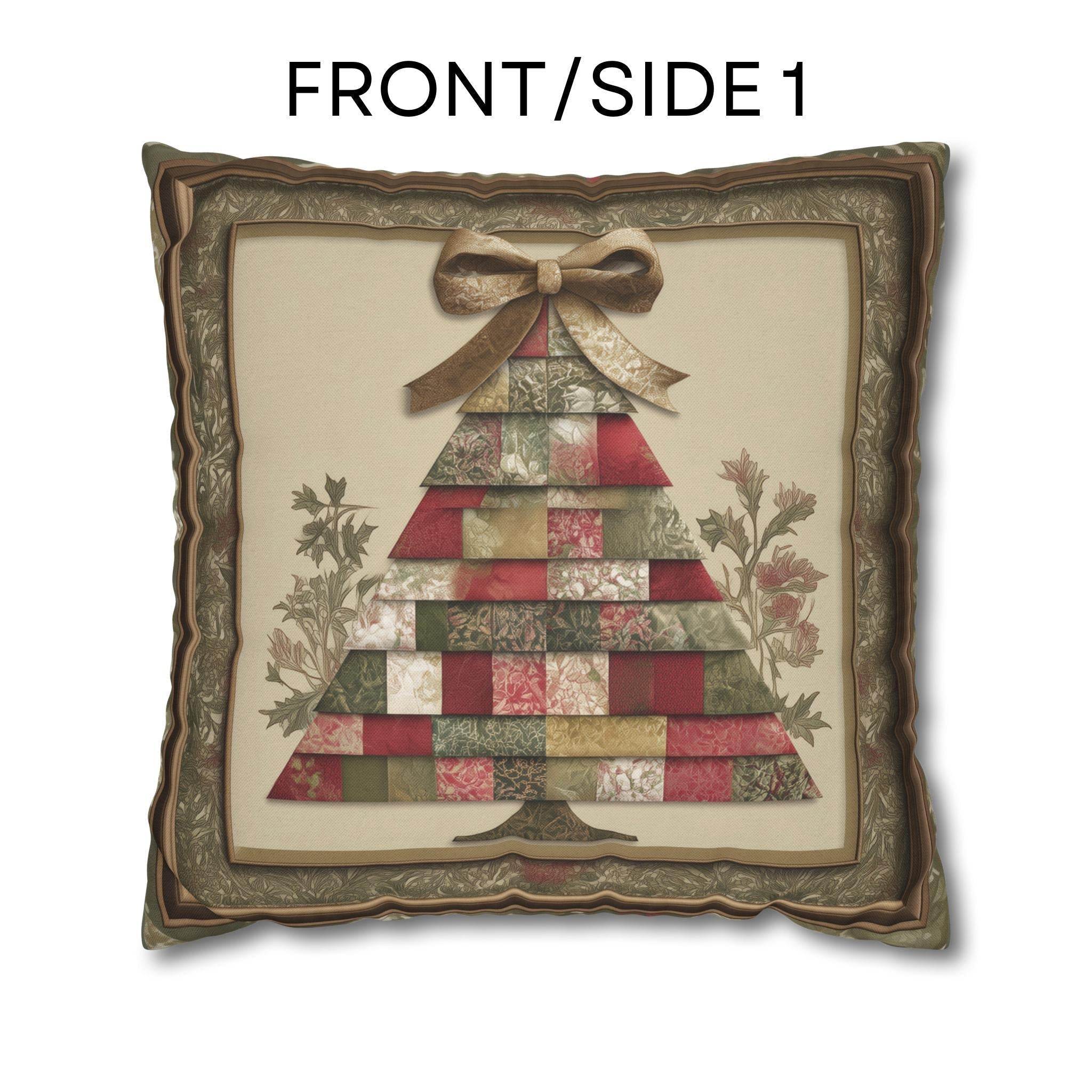 William Morris Inspired Christmas Tree Pillow Cover: Quilted Look with Botanicals