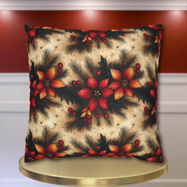 Christmas Poinsettia Pillowcase, Traditional Red and Green  Holiday Festive Home Decor Pillow Cover