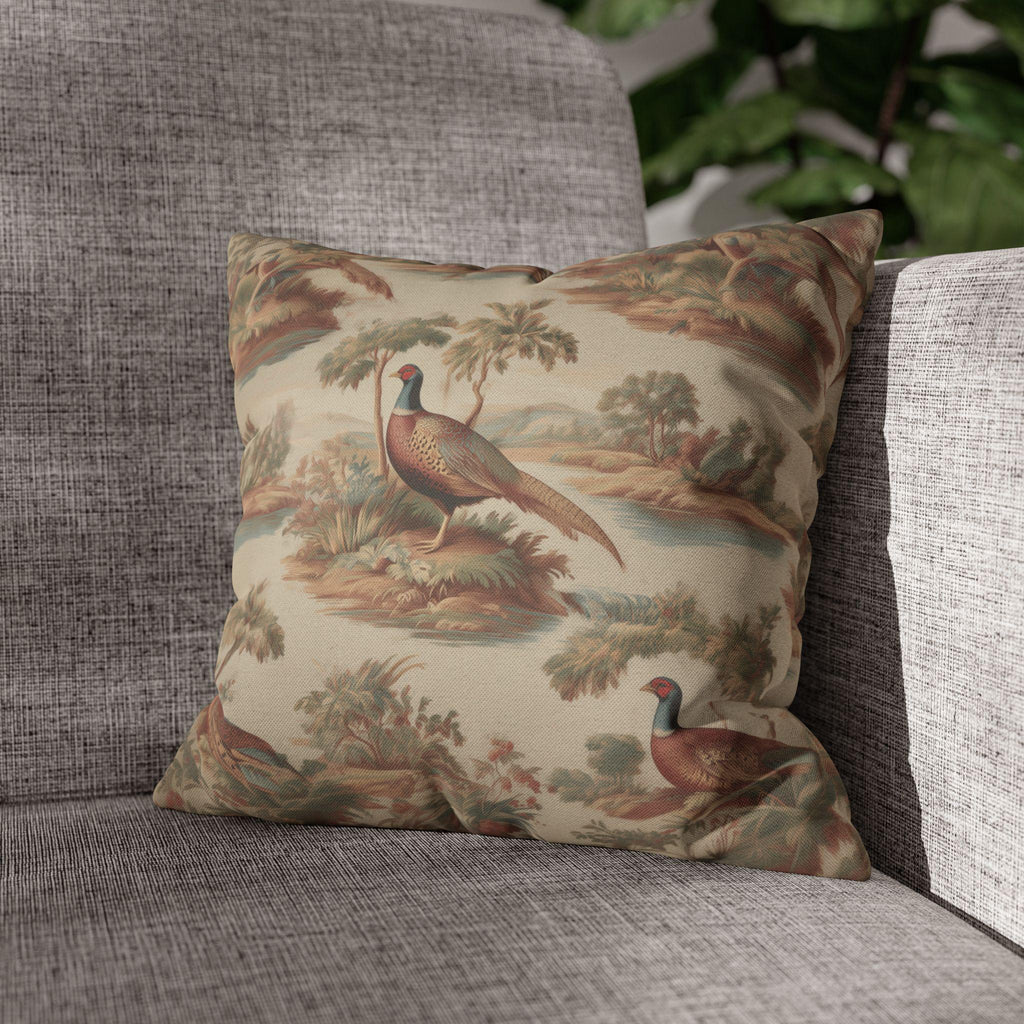 French Toile Pheasant Pillow Cover: Vintage Style Country Bird Scene