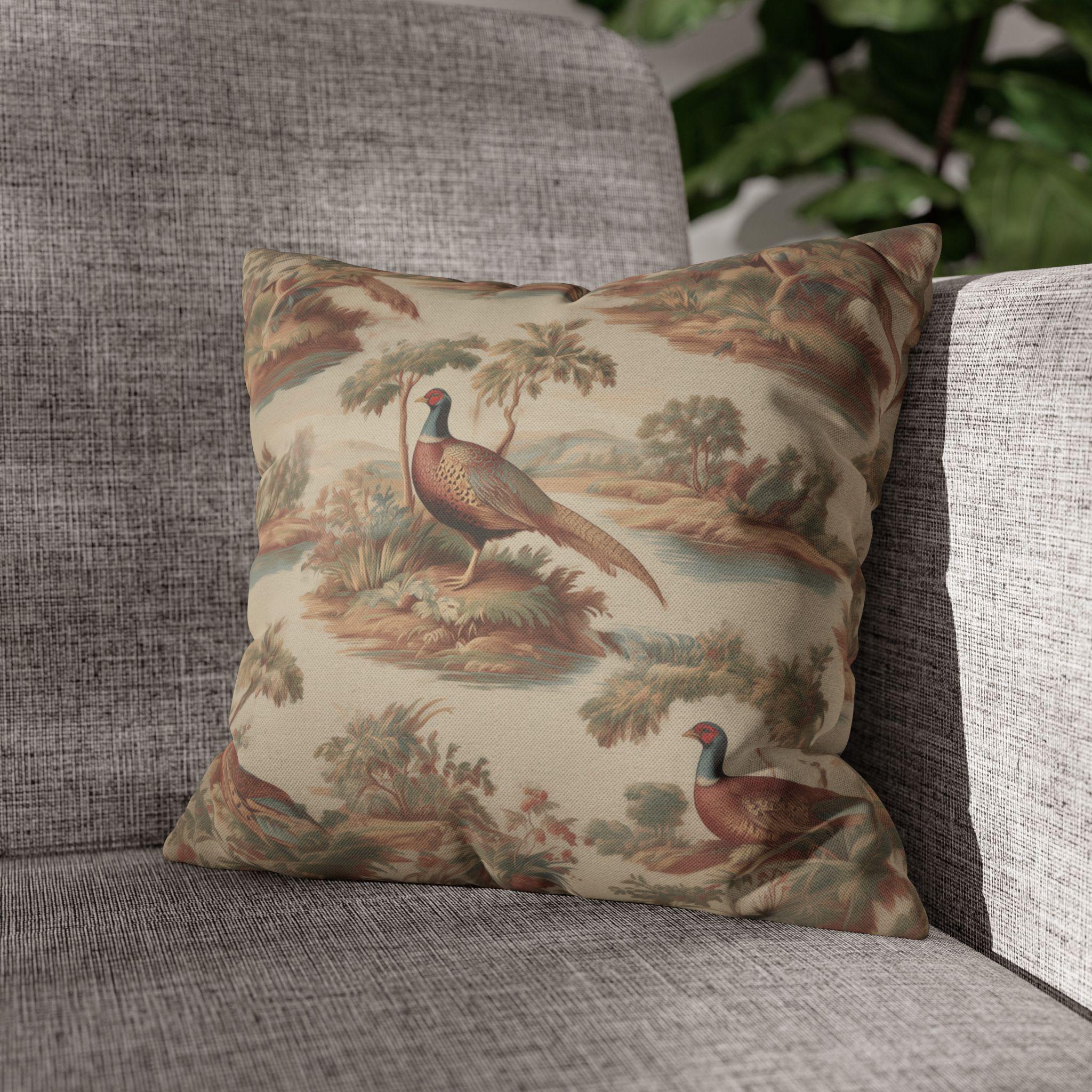French Toile Pheasant Pillow Cover: Vintage Style Country Bird Scene