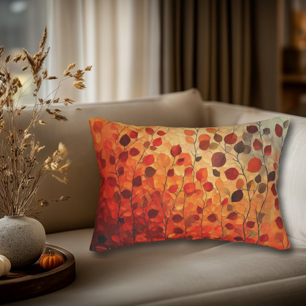Autumn Leaves Lumbar Pillow: Vibrant Fall Colors with Ombré Effect