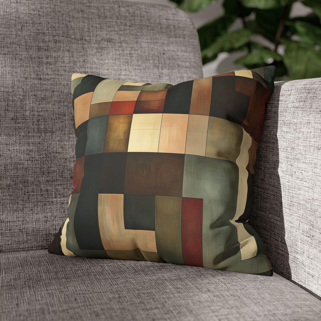 Faux Suede Geometric Pillow Cover, Earthy Abstract Design