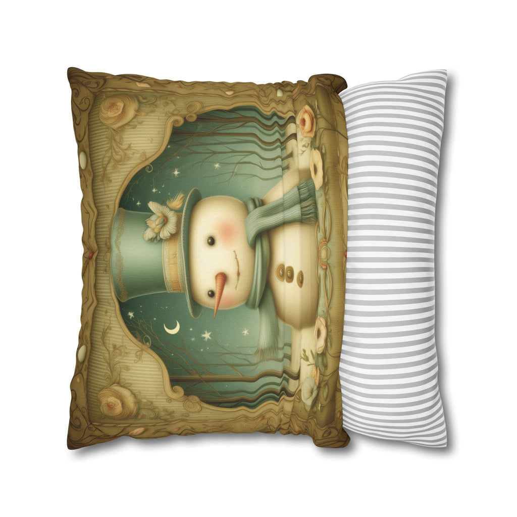 Charming Vintage Style Snowman Pillow Cover: Nostalgic Winter Holiday Accent