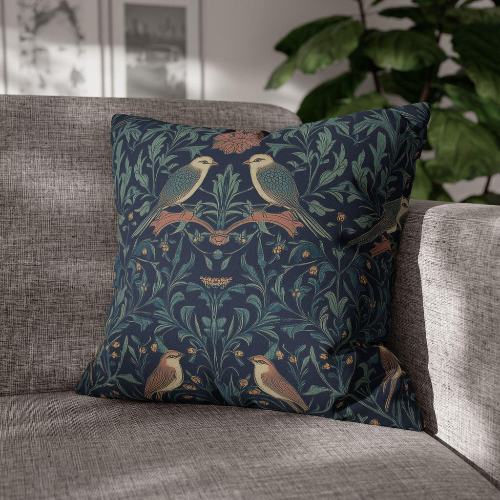 Midnight Songbirds Pillow Cover: William Morris Revival