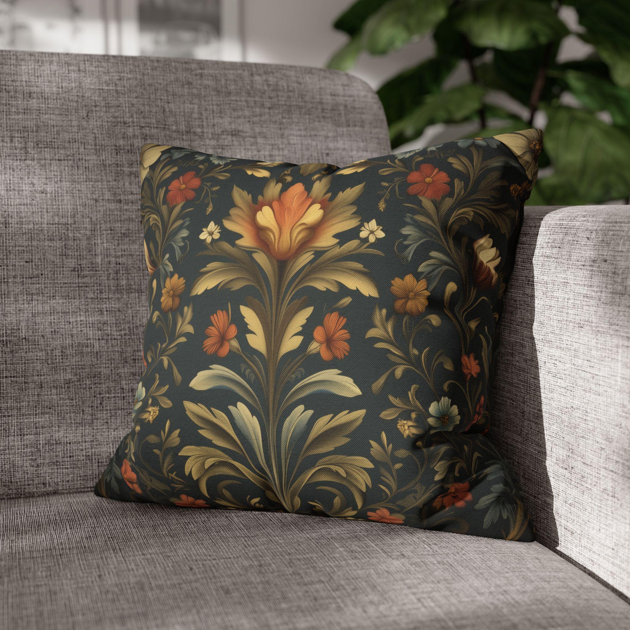 William Morris Botanical Pillow Cover: Golden Ochre Moody Blooms Floral Tapestry