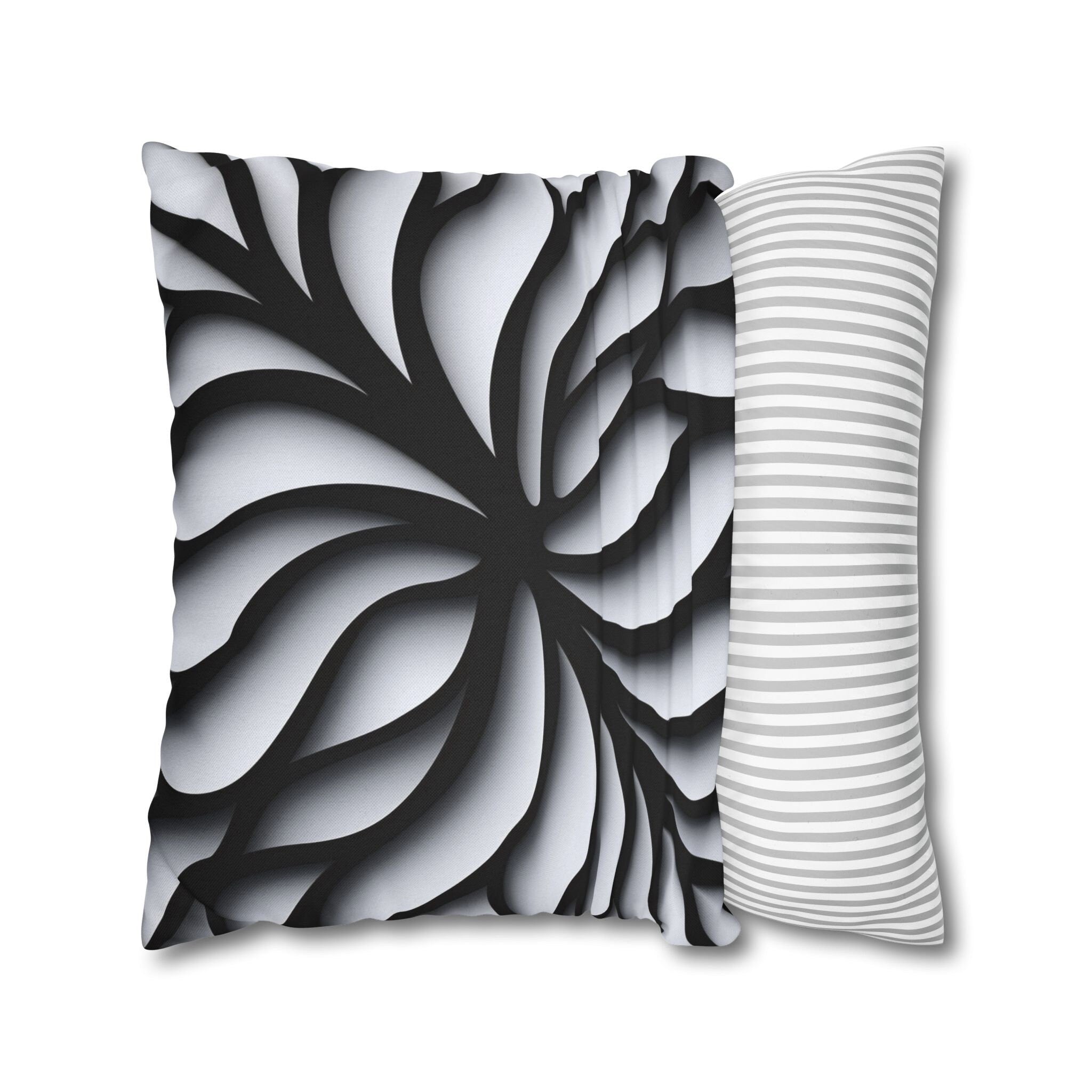 Abstract Floral Pillow Cover, Black and White Geometric Cushion