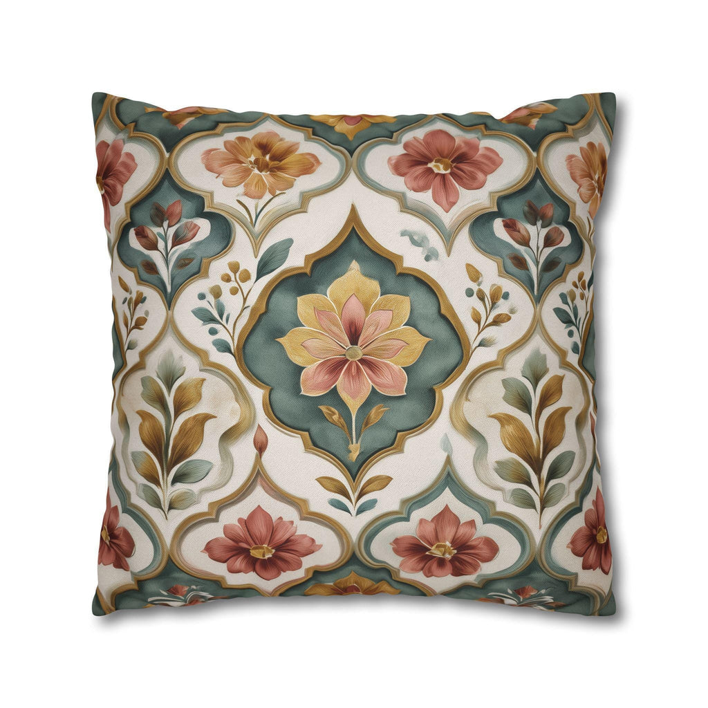 Moroccan Floral Pillow Cover: Teal, Terracotta, Gold Medallion Design