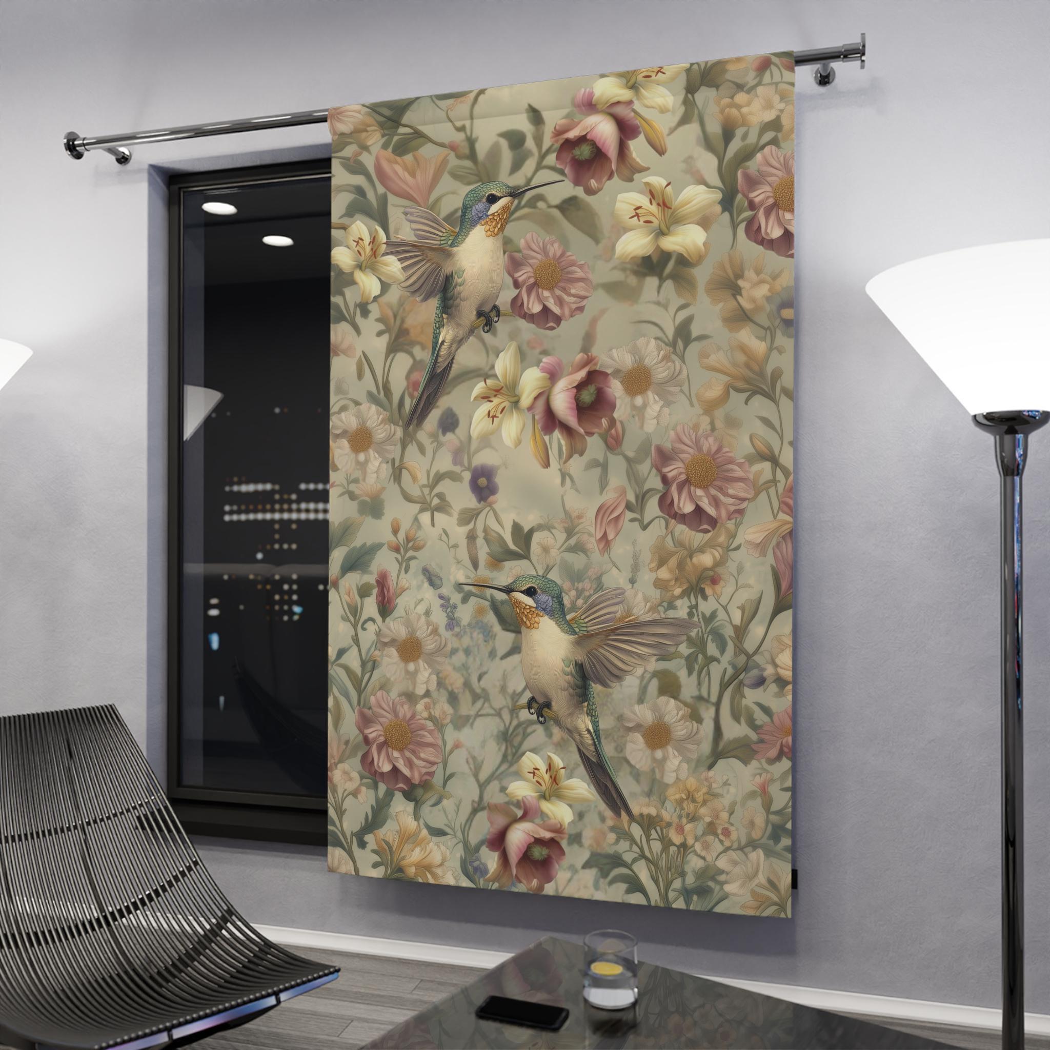 Vintage Style Hummingbird Blackout Curtain Panel: William Morris Inspired  Floral Window Treatment