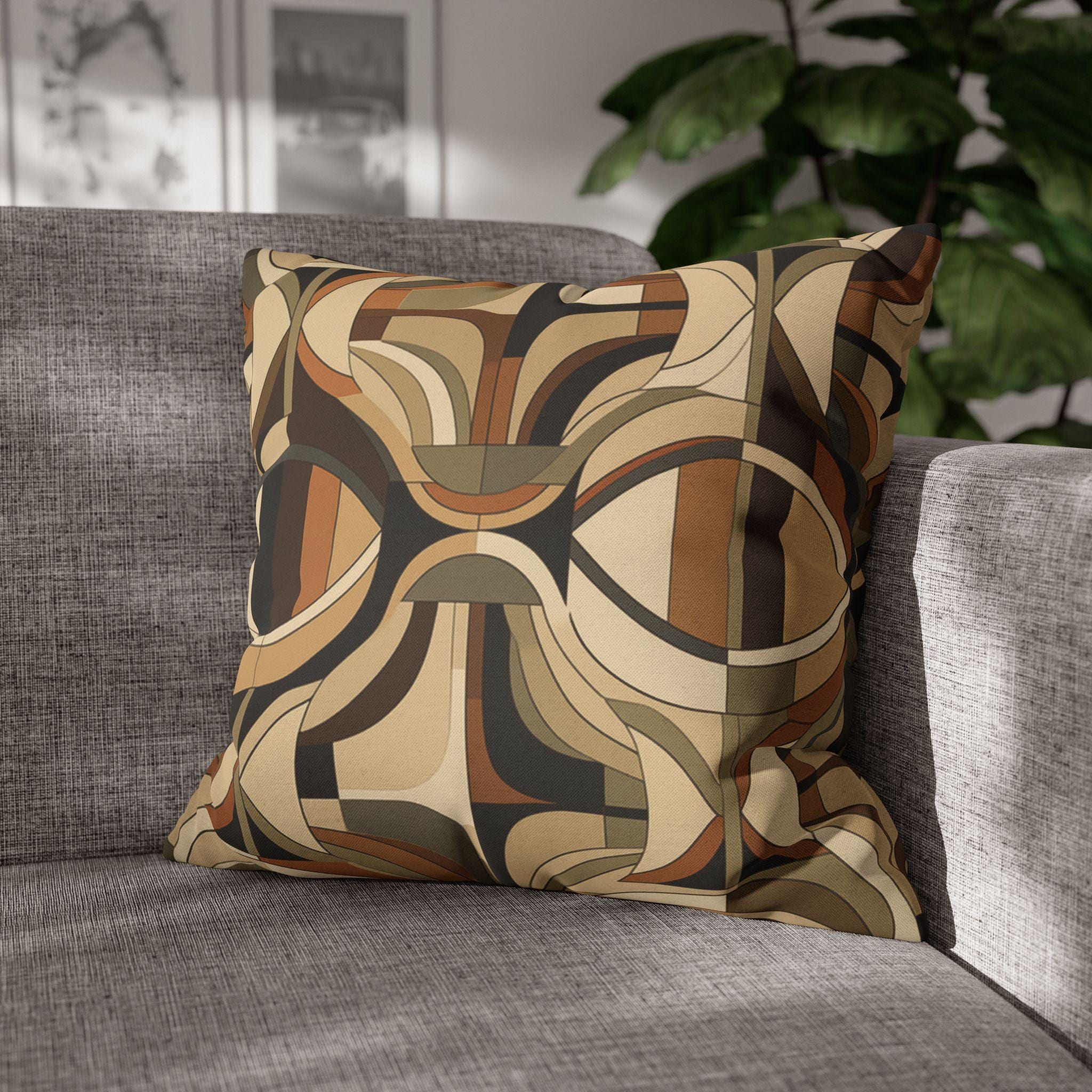 Modern Geometric Throw Pillow Cover, Contemporary Elegance, Sandy Beiges to Deep Rich Browns