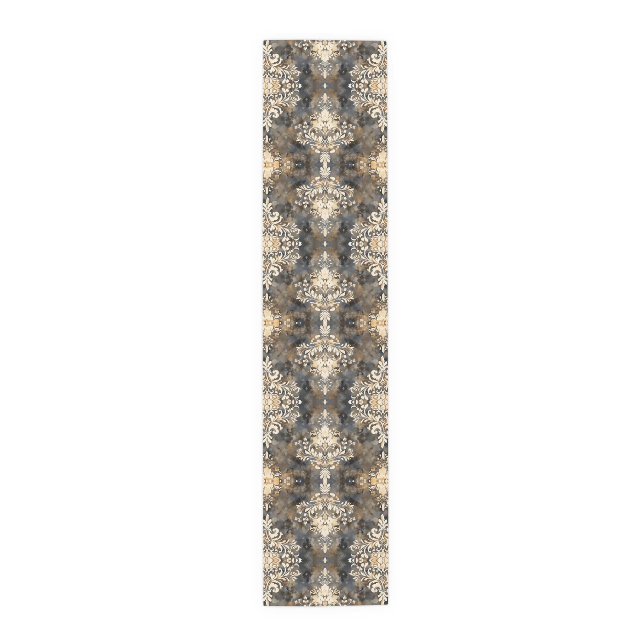 Vintage-Inspired Damask Table Runner: Elegant Cream & Gray Floral Design for Soft Dining Room Decor