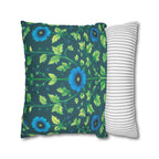 Reversible William Morris Pillow Cover: Teal & Aqua Floral Botanical Design