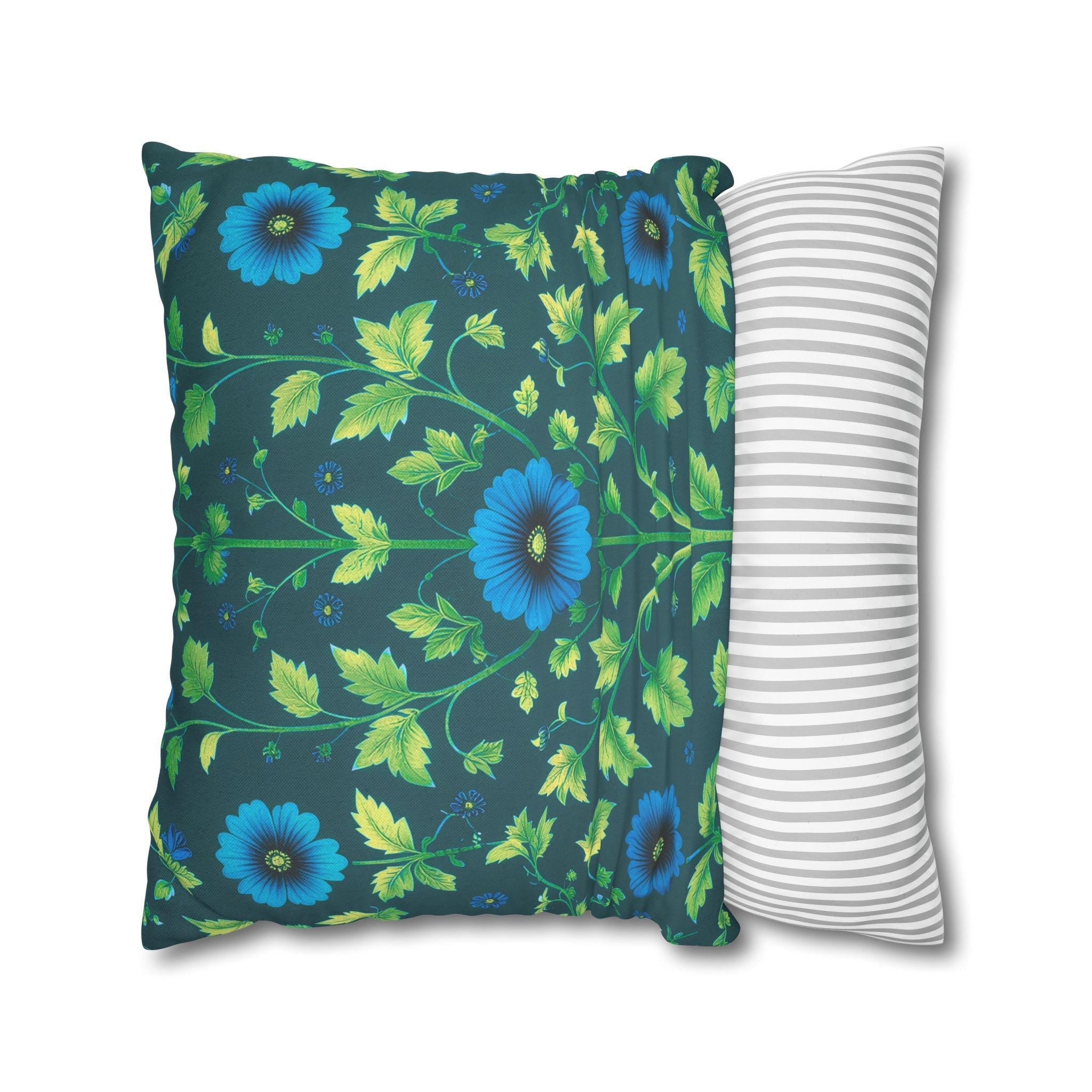 Reversible William Morris Pillow Cover: Teal & Aqua Floral Botanical Design