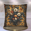 William Morris Inspired Woodland Mushroom Pillow Cover: Autumn Floral Art on Gold Background