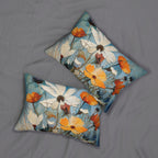 Vintage Style Floral Lumbar Pillow: Blue Wildflower Oil Painting Style