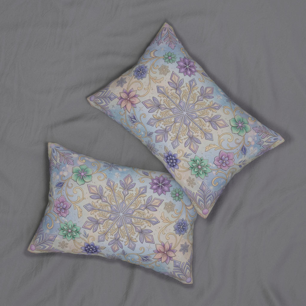 Pastel Snowflake Lumbar Pillow: Coquette Christmas Decor, Dreamy Lilac Mint Winter