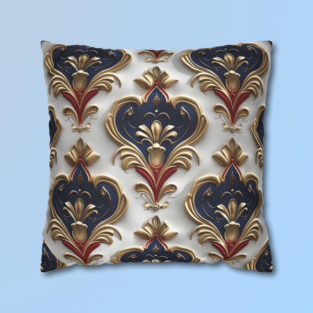 Baroque Pillow Cover: Navy, Gold & Red Fleur-de-Lis Design