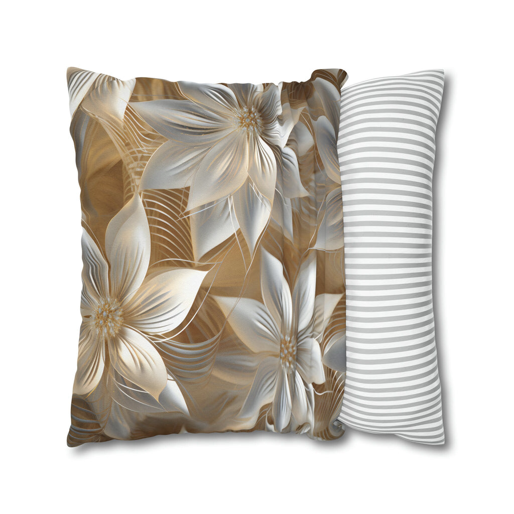 Elegant Winter Floral Pillow Cover: Pale Gold and Shimmery Silver