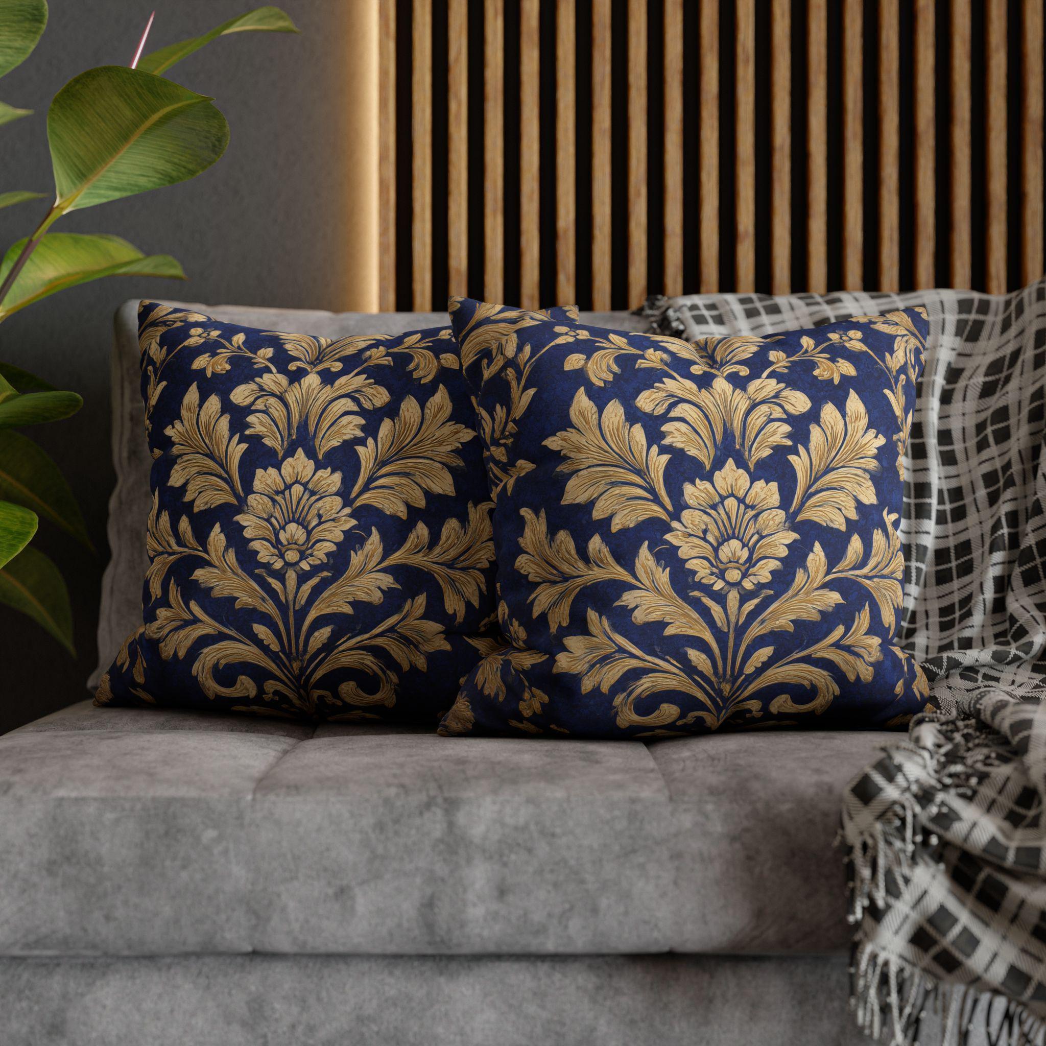 Opulent Baroque Damask Pillow Cover: Royal Blue & Gold Vintage Cushion for Maximalist Home Decor