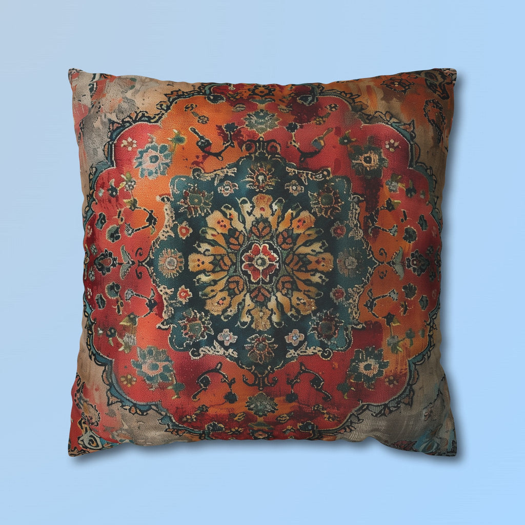 Medallion Persian Rug Pillow Cover: Teal, Red, and Orange