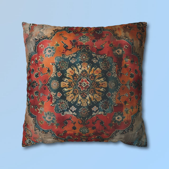 Medallion Persian Rug Pillow Cover: Teal, Red, and Orange