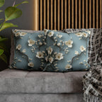 Elegant Chinoiserie Pillowcase: Blue-Teal Gradient Cherry Blossom Design for Home Decor