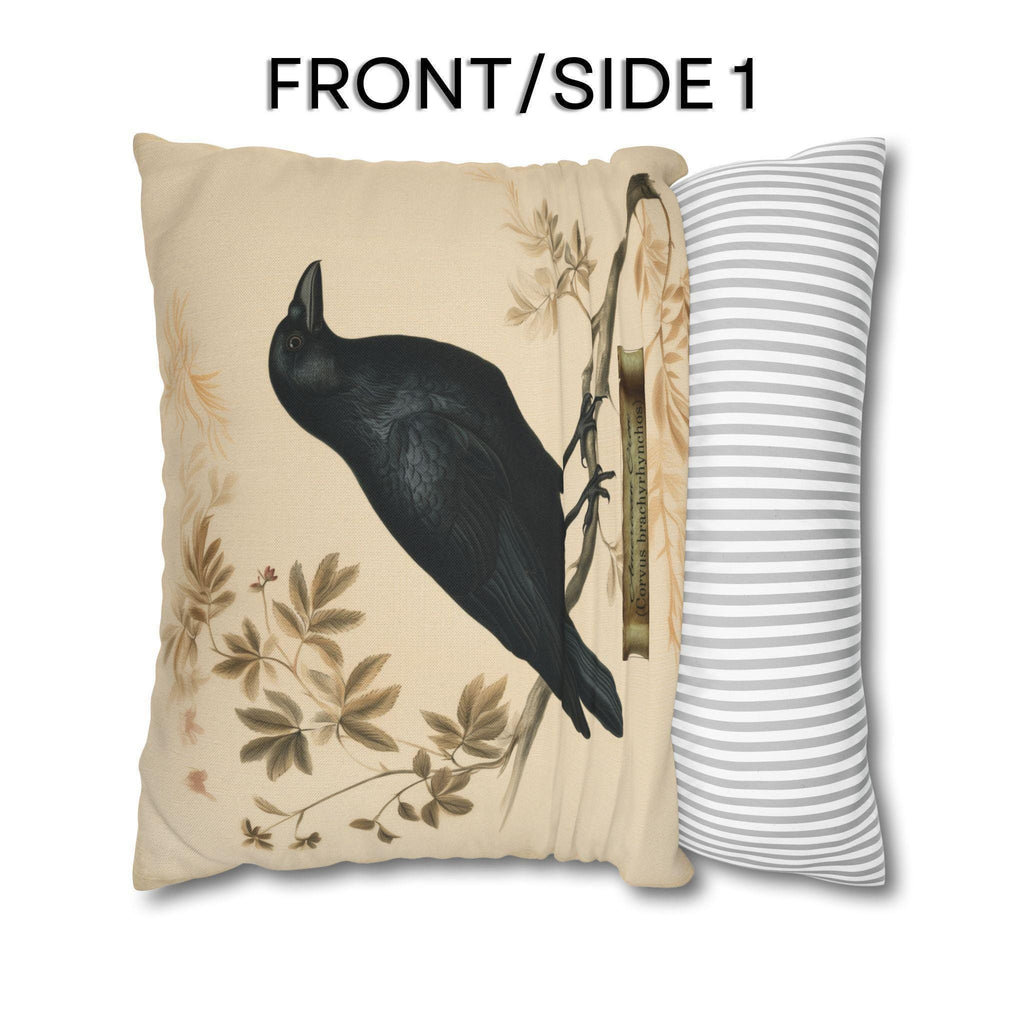 Halloween Crow Pillow Cover: Vintage Style Scientific Bird Illustration