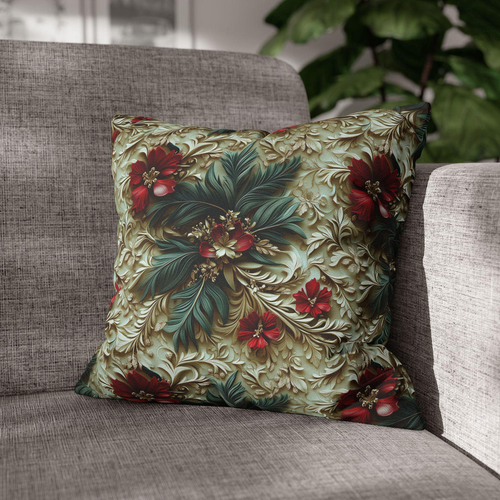 Elegant Christmas Poinsettia Pillowcase: Luxurious Floral Holiday Decor with Beige Background
