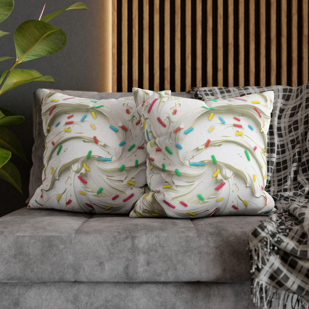 Square Throw Pillow Cover: Simulated Frosting with Rainbow Sprinkles - Sweet Home Decor