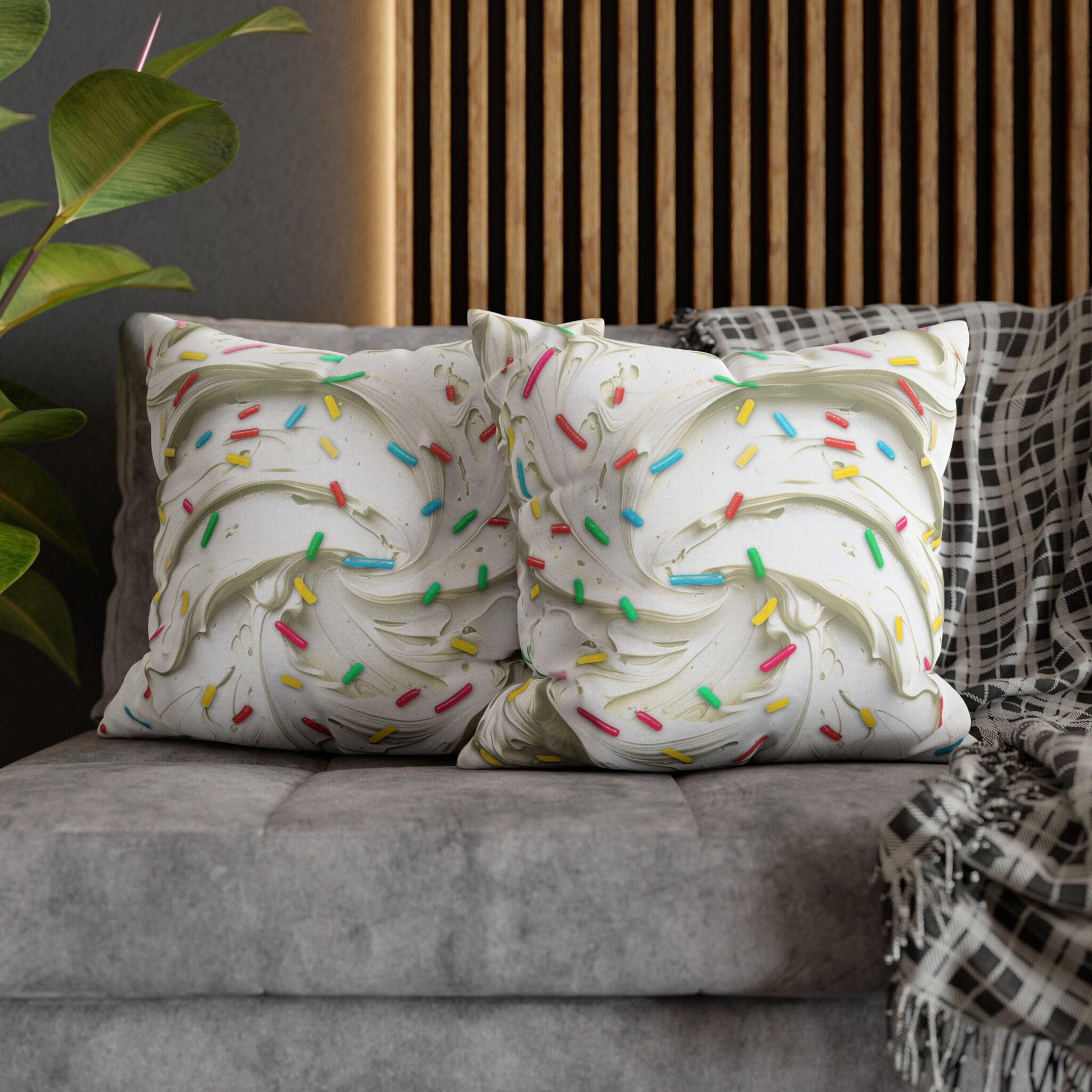 Square Throw Pillow Cover: Simulated Frosting with Rainbow Sprinkles - Sweet Home Decor