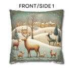 Whimsical Woodland Christmas Pillow Cover: Storybook Deer & Snowy Village