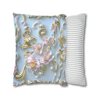 Rococo Coquette Pillow Cover: Pink Flowers, Gold Accents