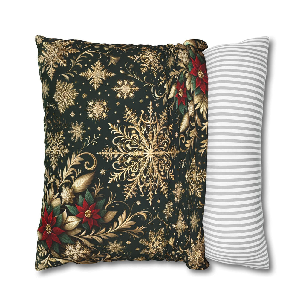 Elegant Emerald Poinsettia & Snowflake Euro Sham: Festive Holiday Pillow Cover (24x24, 26x26)
