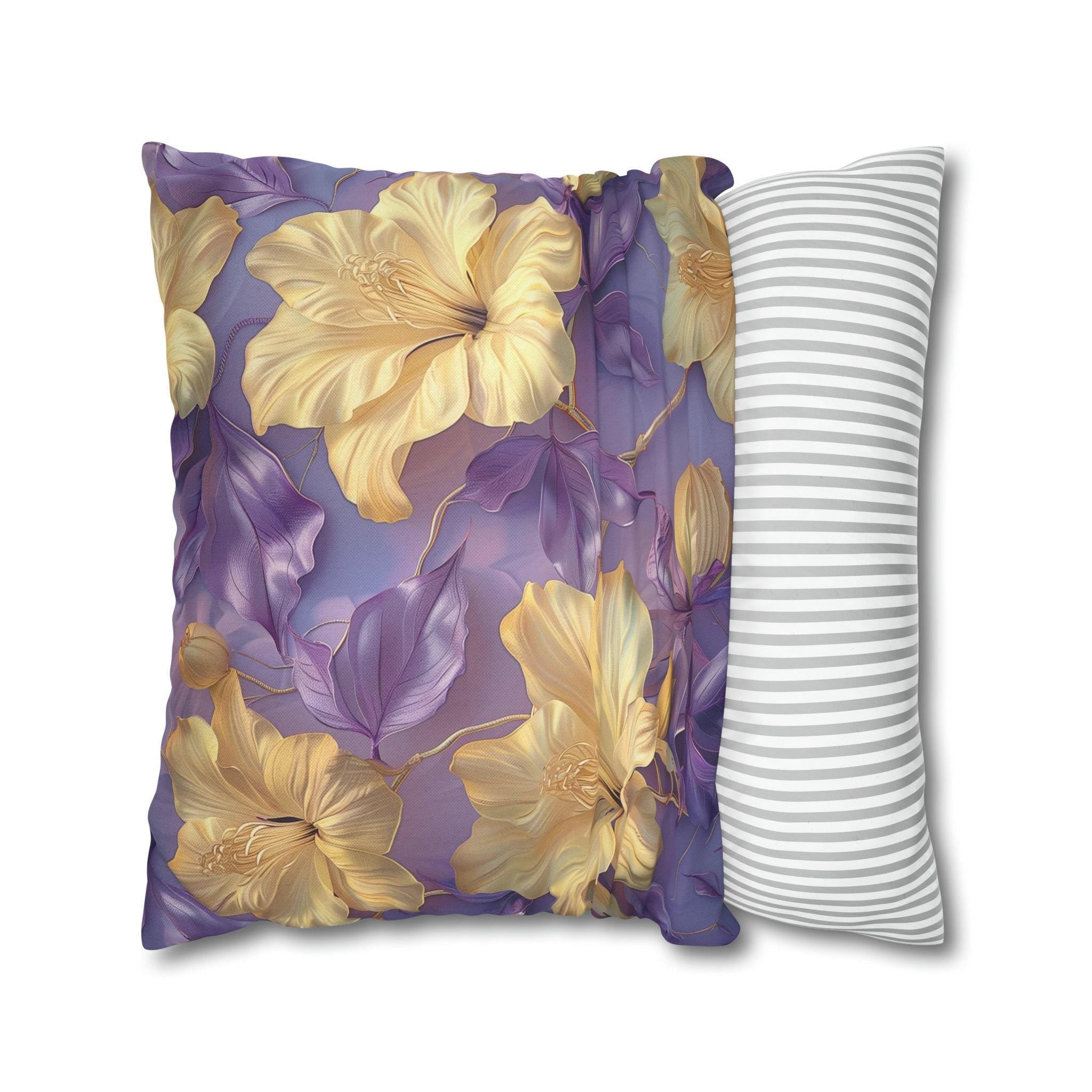 Tropical Hibiscus Floral Pillow Cover, Soft Purple Botanical Cushion