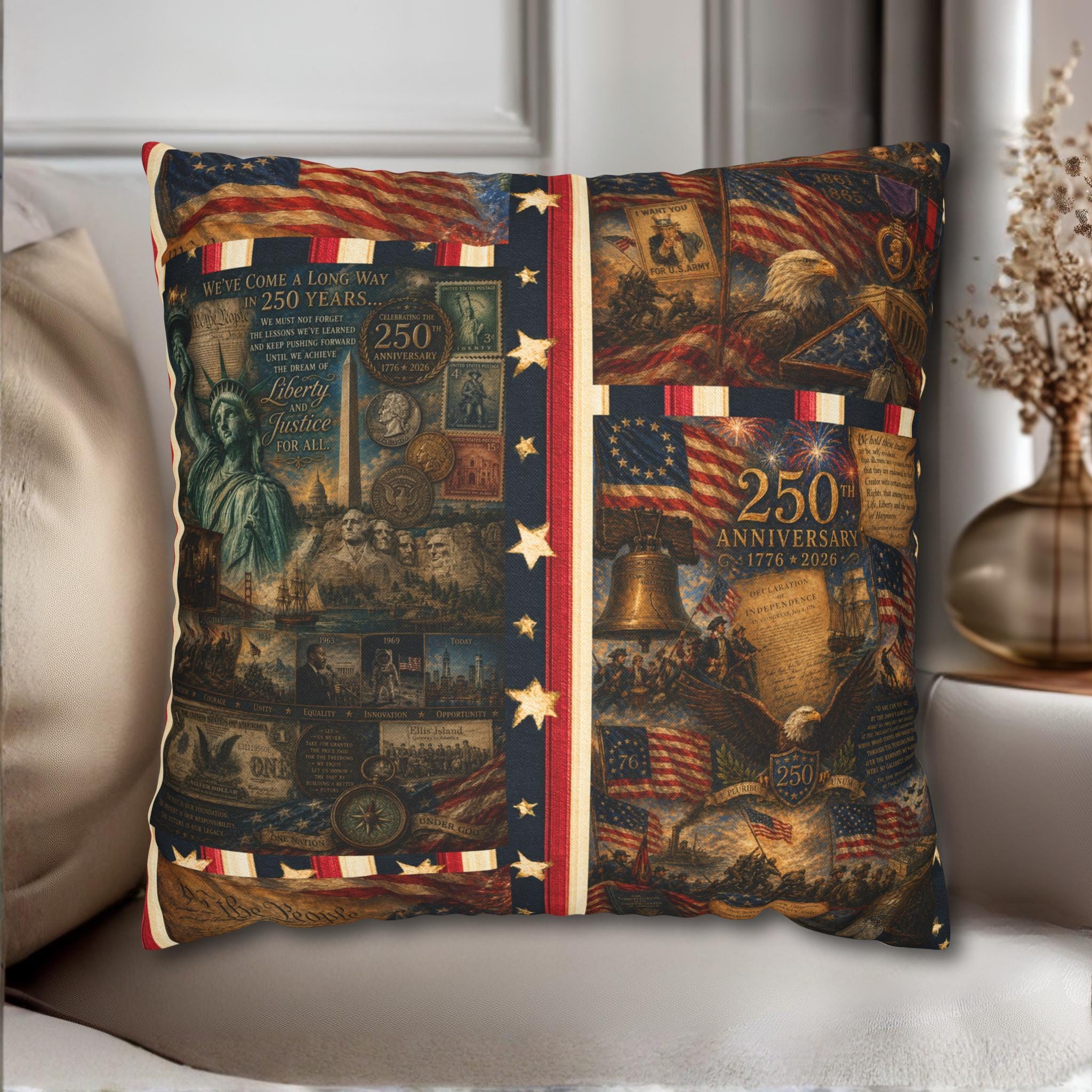 Patriotic Pillow Cover: USA 250th Anniversary Decor