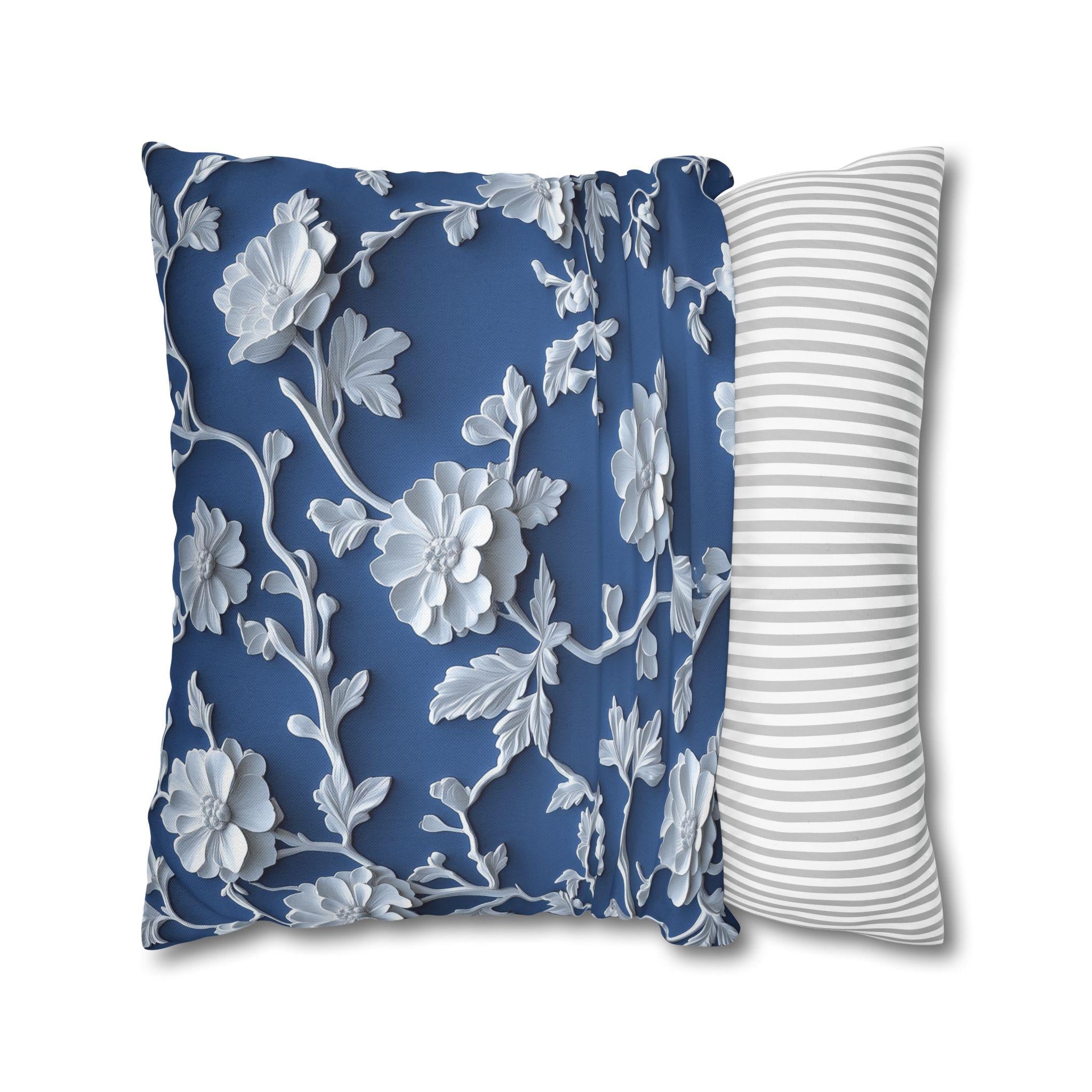 Blue & White Chinoiserie Pillow Cover: Floral Home Decor