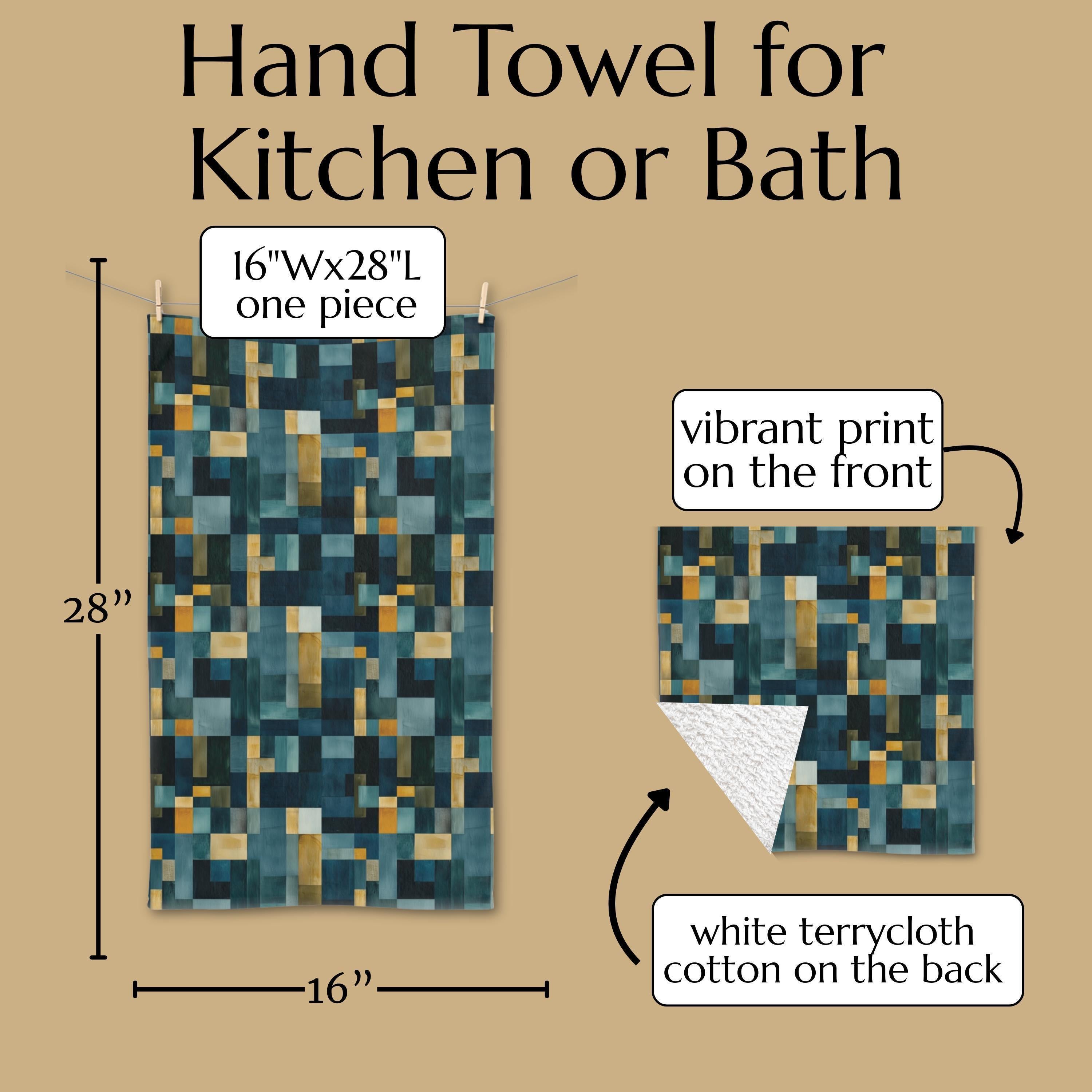Geometric Abstract Hand Towel: Blue & Earthy Tones, Modern Rustic Decor, Hand-painted Effect
