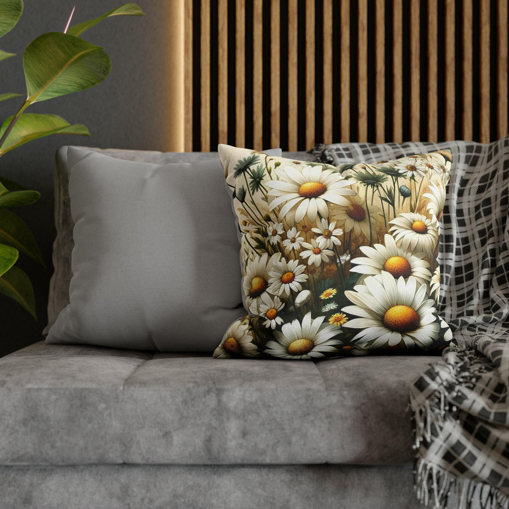 Vibrant Daisy Pattern Throw Pillow Cover | Organic Warmth on Cream Background | Charming Floral Design