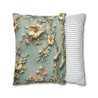 Chinoiserie Pillow Cover: 3D Birds & Blooms, Pastel Blue Accent