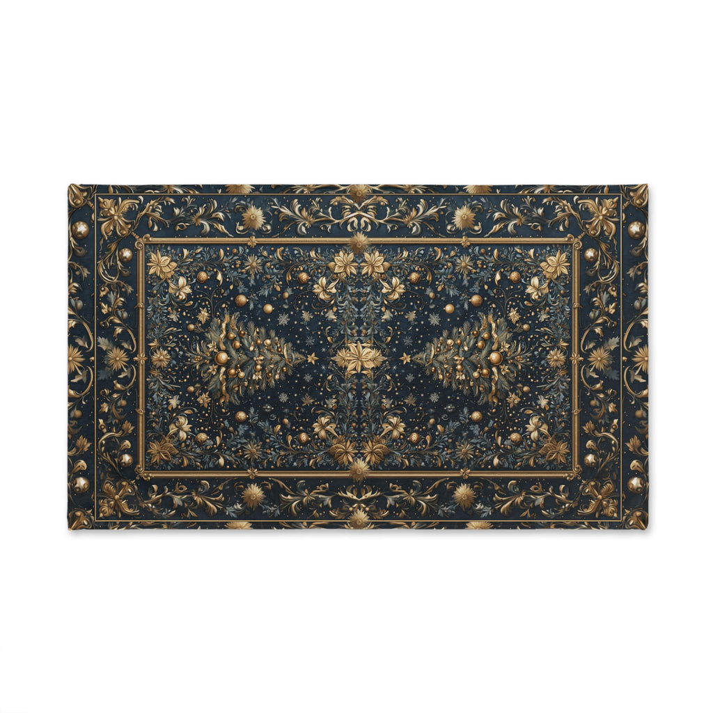 William Morris Inspired Christmas Tree Tea Towel: Gold & Navy Holiday Hand Towel