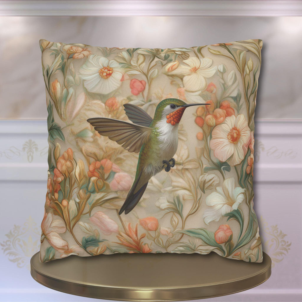 William Morris Hummingbird Pillow Cover: Peach Vintage Style Garden Cushion