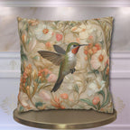 William Morris Hummingbird Pillow Cover: Peach Vintage Style Garden Cushion