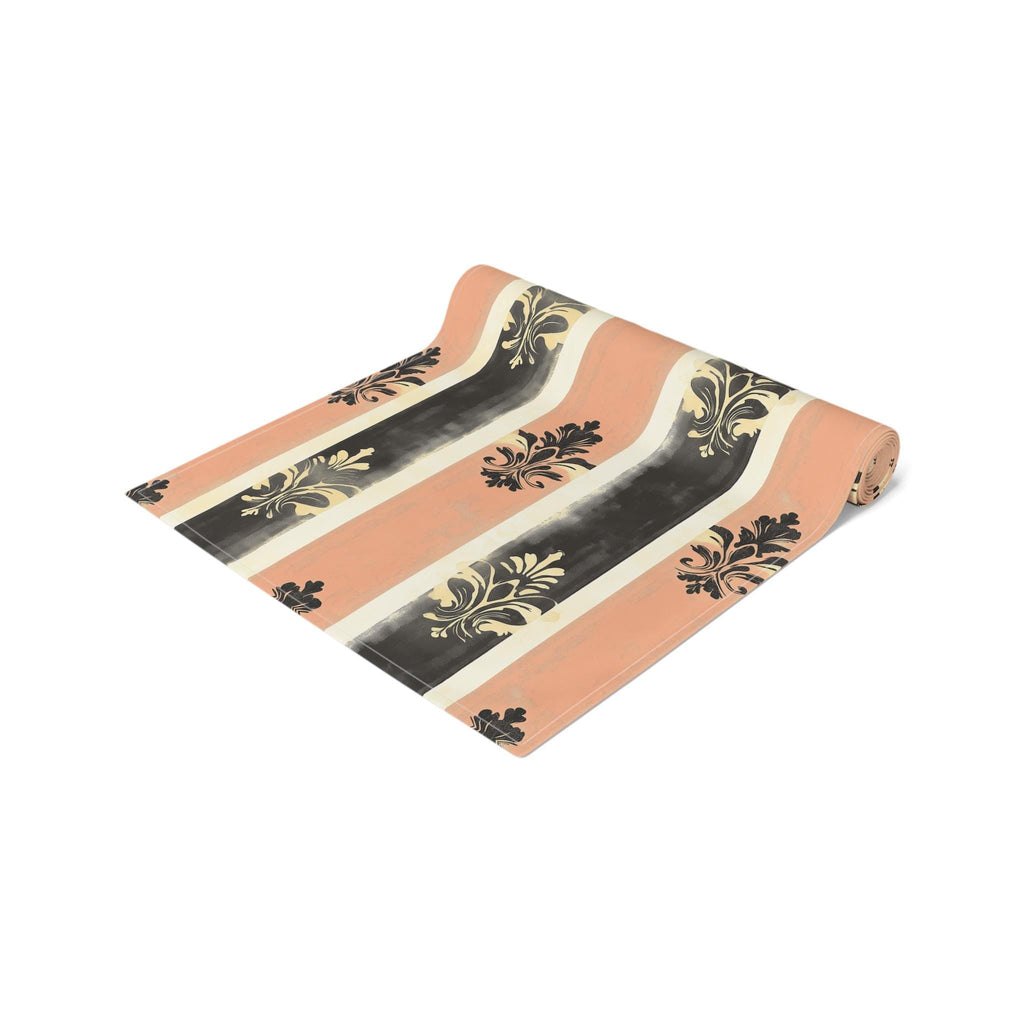 Elegant Patriotic Farmhouse Table Runner: Red, White & Navy Stripes with Gold Damask Floral Motifs